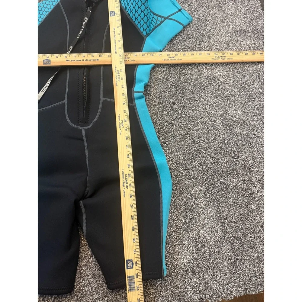 Zifumei Mens 3mm Neoprene Wetsuit Short Sleeve Black Turquoise Scale Pattern M
